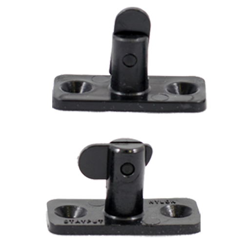 Set of two black nylon mounting clips with twist-lock tabs for securing air filter screens