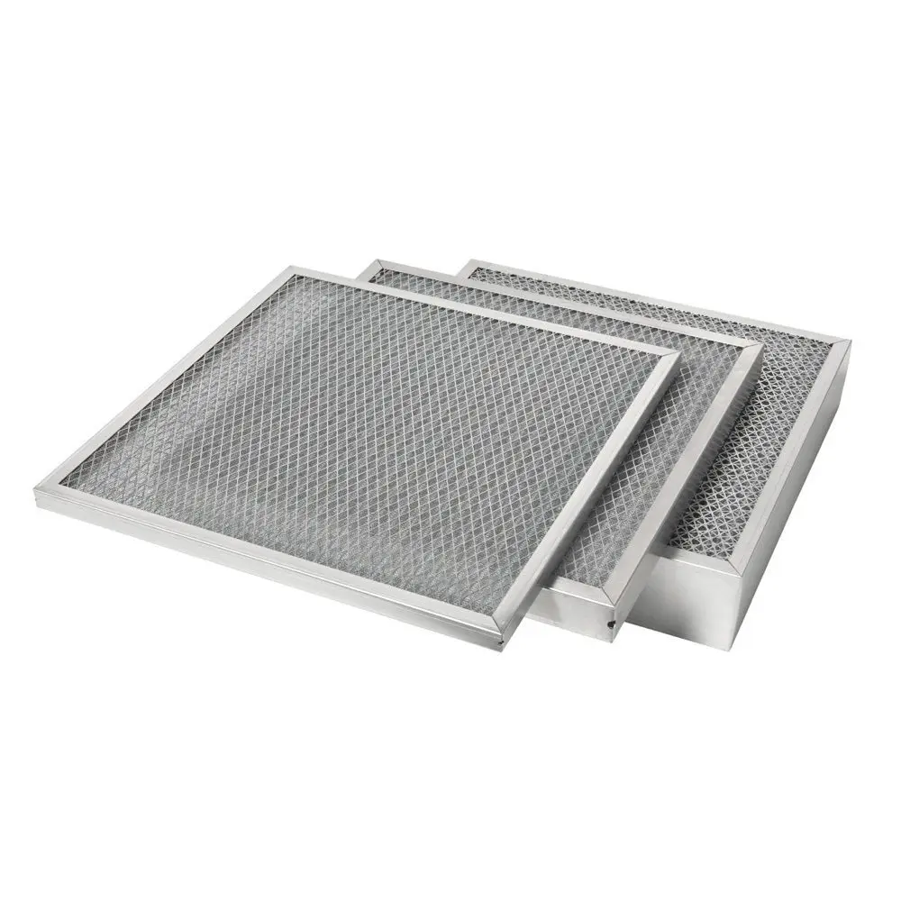 washable industrial aluminum mesh air and grease filters with metal frame for HVAC, kitchen exhaust, and commercial ventilation systems.